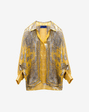 Carica l'immagine nel visualizzatore di Gallery, CAMICIA GLAMOUR IN SETA LUREX STAMPA BANDANA GIALLA