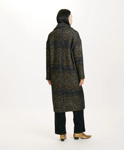 CAPPOTTO FONTAINBLEAU CHECK NERO BLU IN LANA BOUCLE