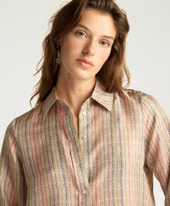 CAMICIA ARLES IN TWILL DI SETA STAMPATO BEIGE
