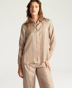 CAMICIA ARLES IN TWILL DI SETA STAMPATO BEIGE