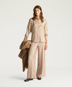 CAMICIA ARLES IN TWILL DI SETA STAMPATO BEIGE