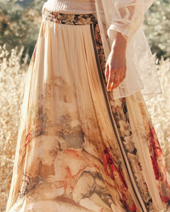 GONNA AVERLY CON STAMPA BAROCCA IN CHIFFON DI VISCOSA