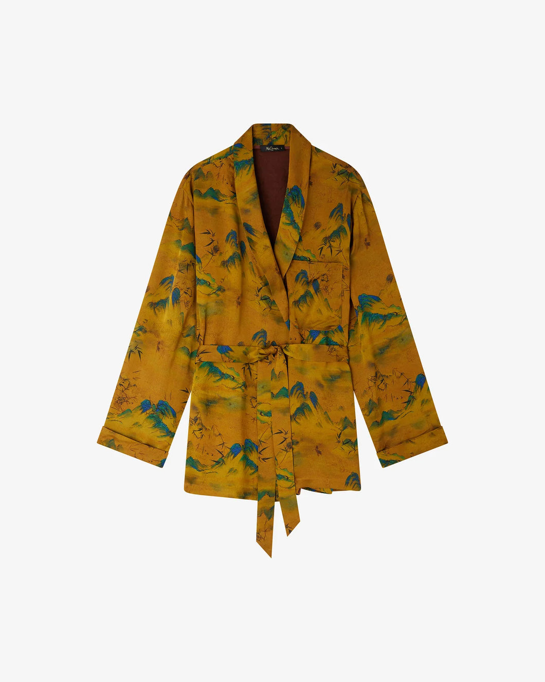 KIMONO MESHA IN VISCOSA JAQUARD CON STAMPA ORO