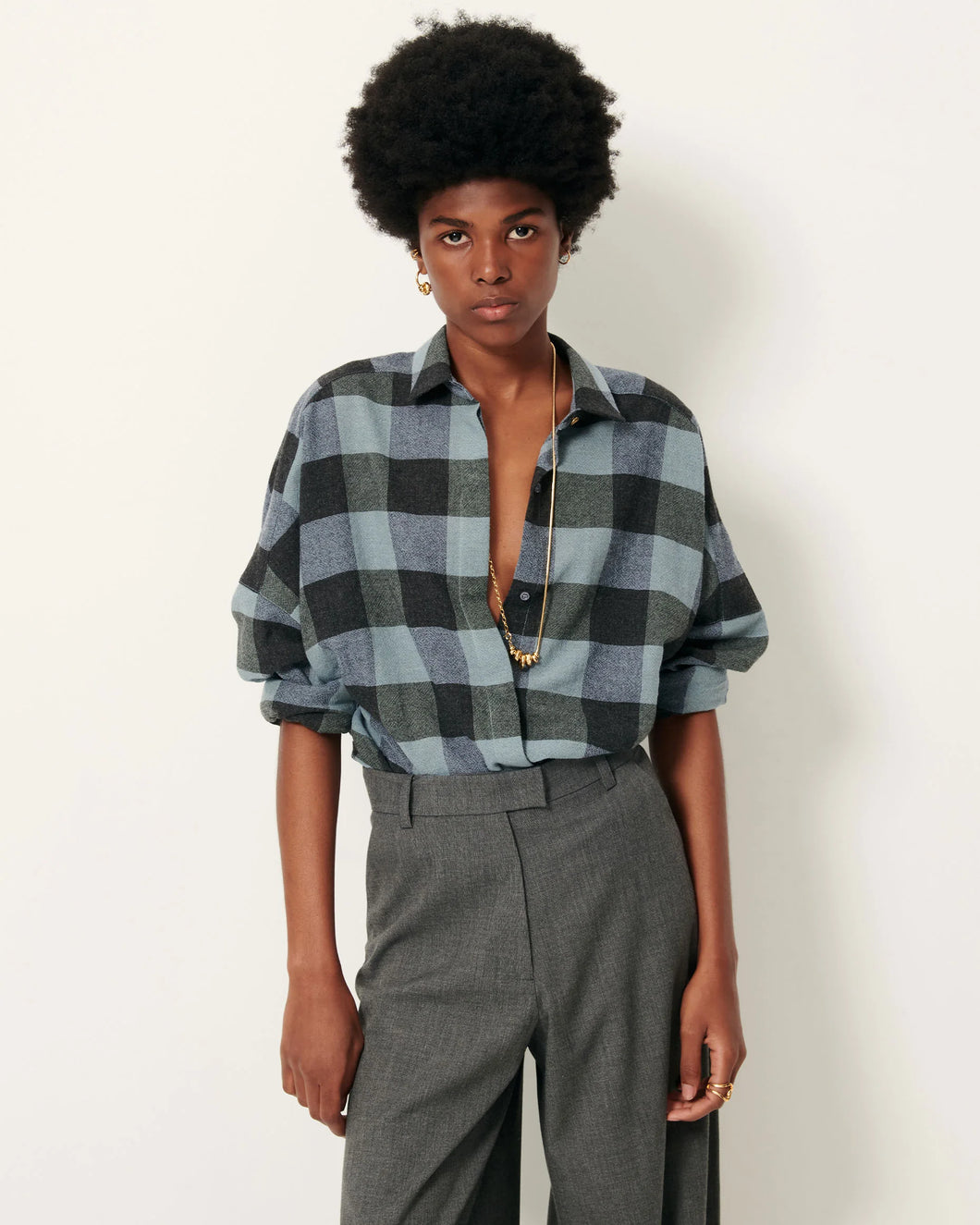 CAMICIA DELIWOOL IN TESSUTO TARTAN