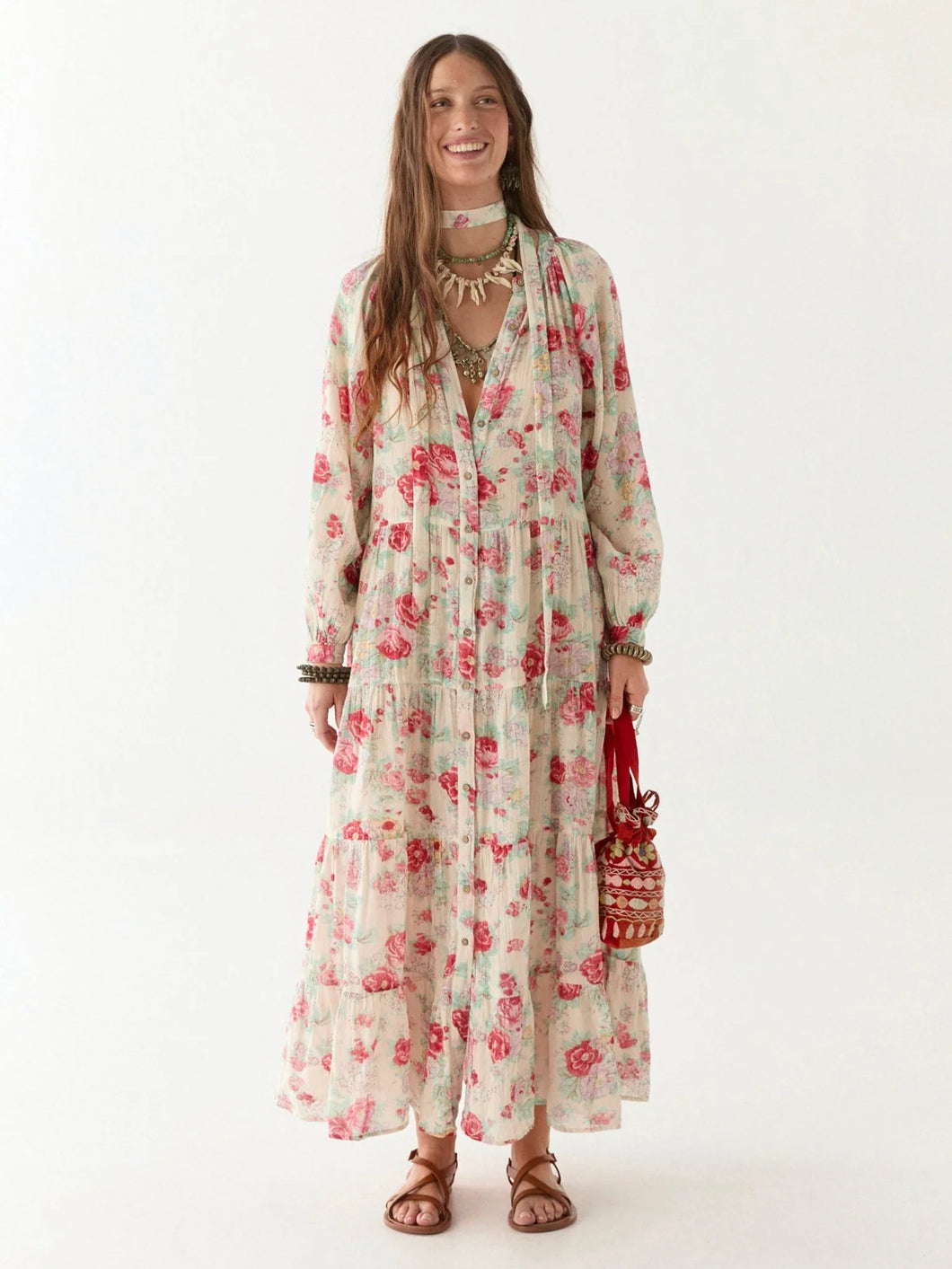 ABITO AGUSTINA IN VOILE DI COTONE STAMPA CANDY ROSES