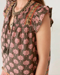 CAMICIA SMANICATA CHARLIZE IN COTONE STAMPA LOTUS