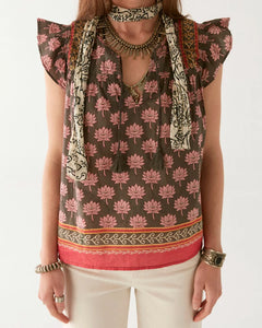 CAMICIA SMANICATA CHARLIZE IN COTONE STAMPA LOTUS