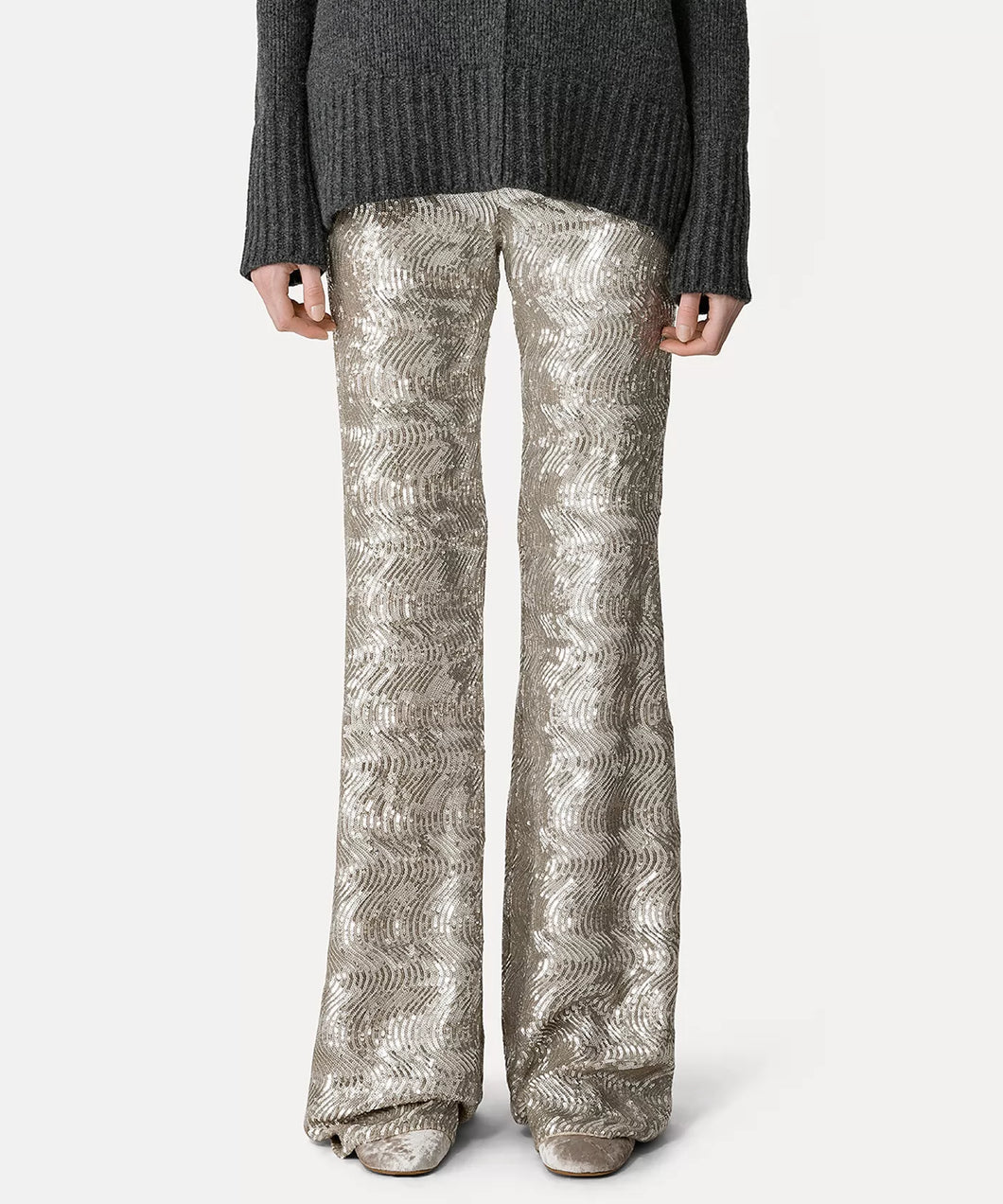 PANTALONE FLARE CON PAILLETTES 