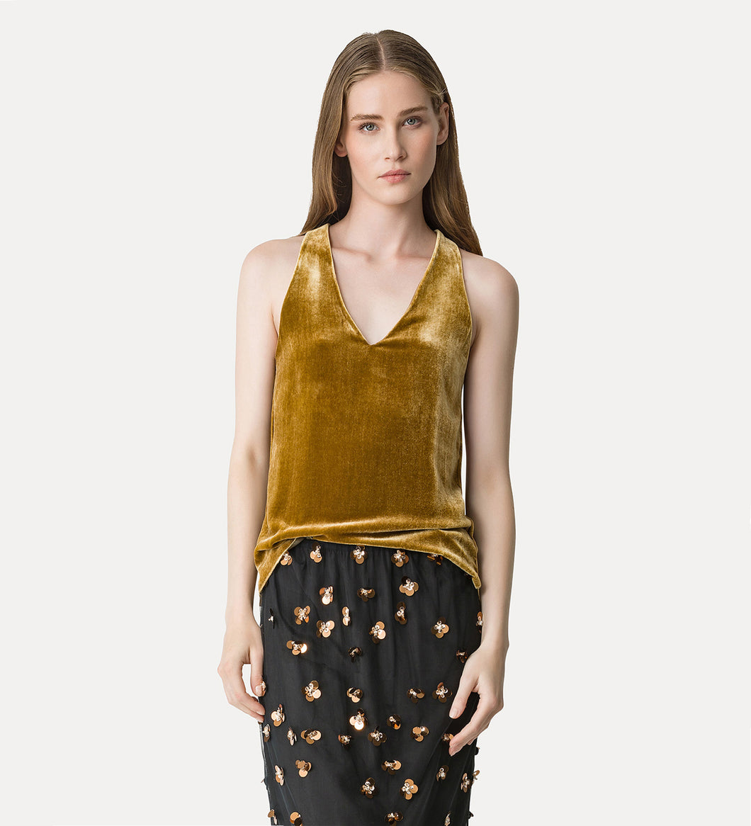 TOP CON SCOLLO A V IN VELLUTO LISCIO