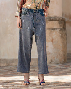 PANTALONI JANIS IN DENIM E STRASS